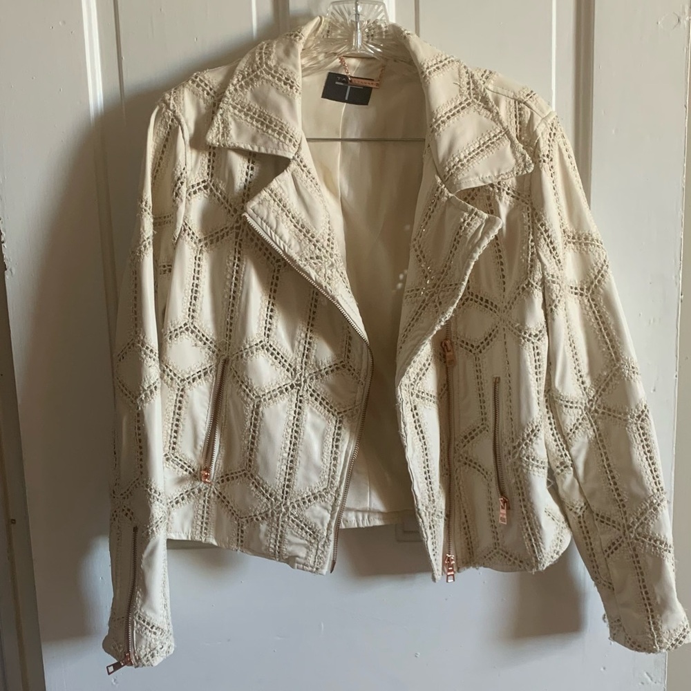 Embroidered Faux Leather Jacket